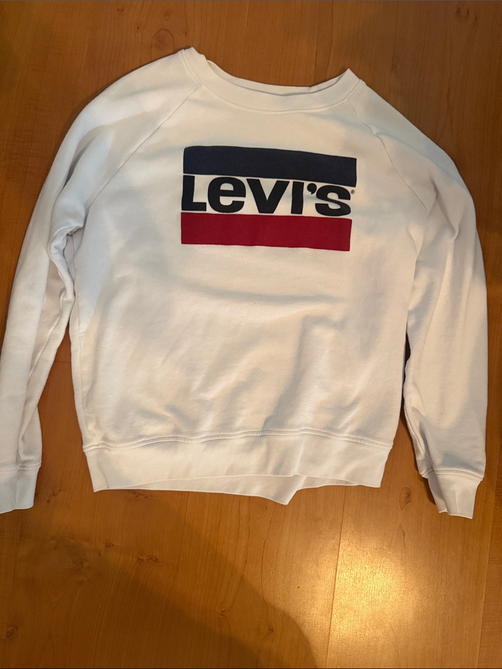 Levi's White Crewneck Sweatshirt with Navy and Red Logo Bars